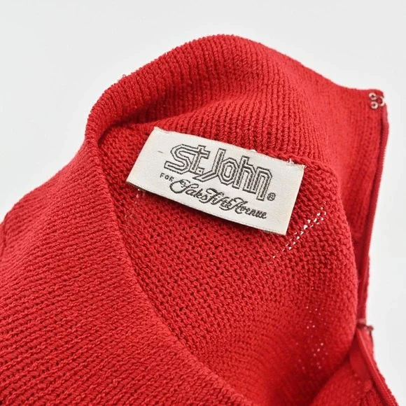 Vtg 80s ST JOHN Dress Size 8 Santana Knit Colorblock Red Black Mock Neck Shift - Picture 8 of 15